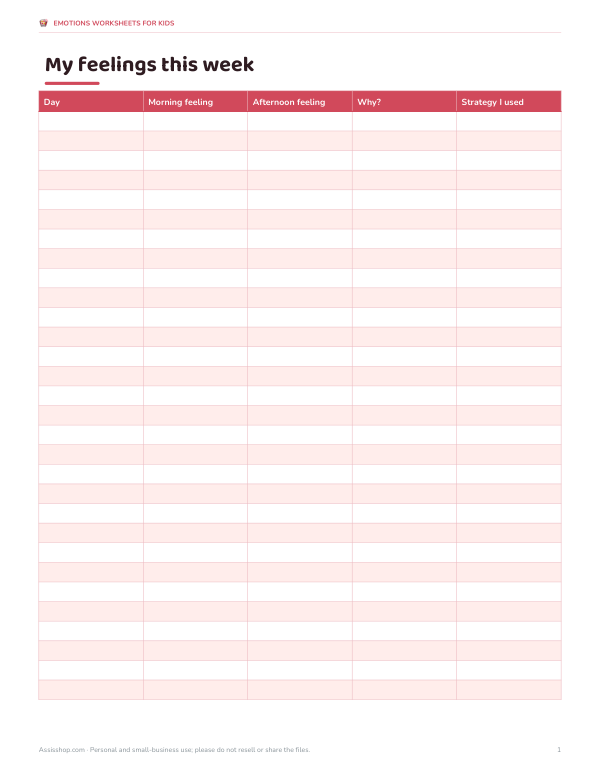 Preview of Printable Daily Feelings Check-In Sheet