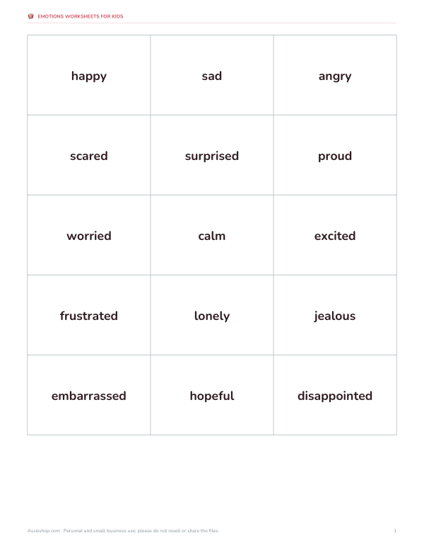Preview of Printable Emotion Word Cards