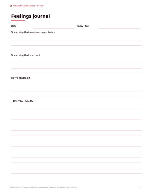 Preview of Printable Feelings Journal