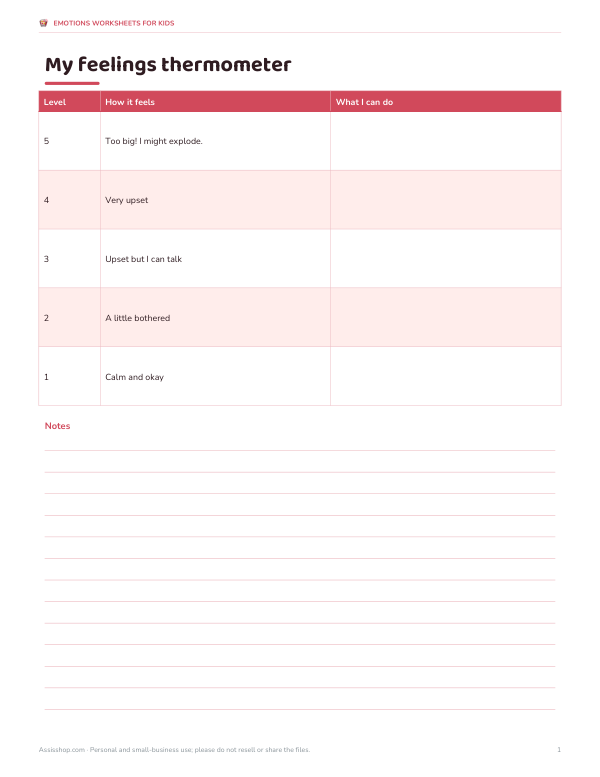 Preview of Printable Feelings Thermometer Chart